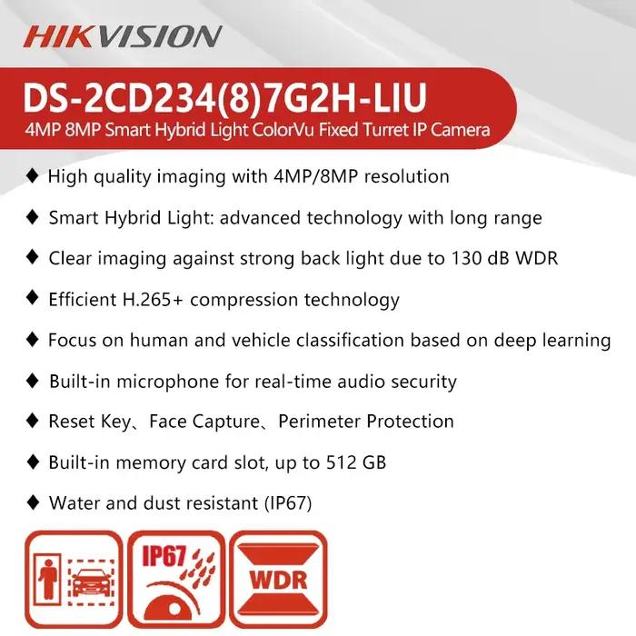 Caméra IP Hikvision 4MP 8MP 4K ColorVu Intelligente à Double Éclairage avec Détection Humaine et Véhiculaire