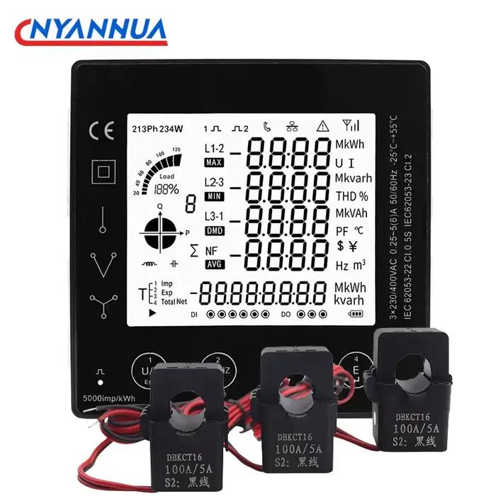 Compteur d'énergie triphasé intelligent KWh avec affichage LCD et communication RS485 Modbus pour la surveillance et l'analyse de la consommation d'énergie en trois phases à offrir pour la durabilité et l'économie d'énergie