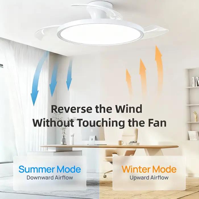 Ventilateur de plafond invisible moderne avec lumière LED moteur à courant continu grand volume d'air télécommande pour chambre salon et pièces de vie