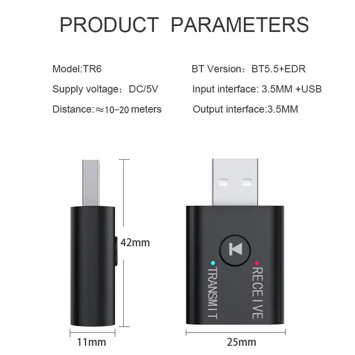 Nouvel Adaptateur Bluetooth 5.0 2 en 1 Transmetteur Récepteur Audio 3.5mm AUX Jack RCA USB Dongle Stéréo Sans Fil pour TV Kit Voiture PC Haut-Parleur Casque