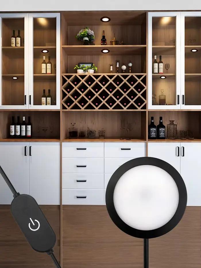 LED sous armoire lampe DC12V 3W 5W noir rond garde-robe éclairage placard lumières