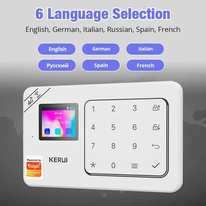 KERUI Kit d'alarme domestique sans fil WiFi GSM antivol avec écran tactile Tuya Smart Life App système