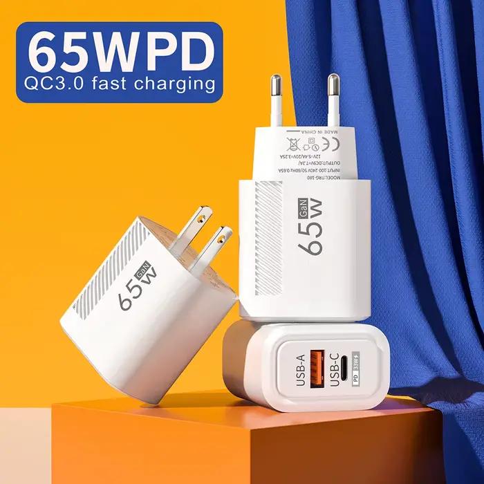 65W GaN Charge rapide USB Type C chargeur US/EU Plug PD 3.0