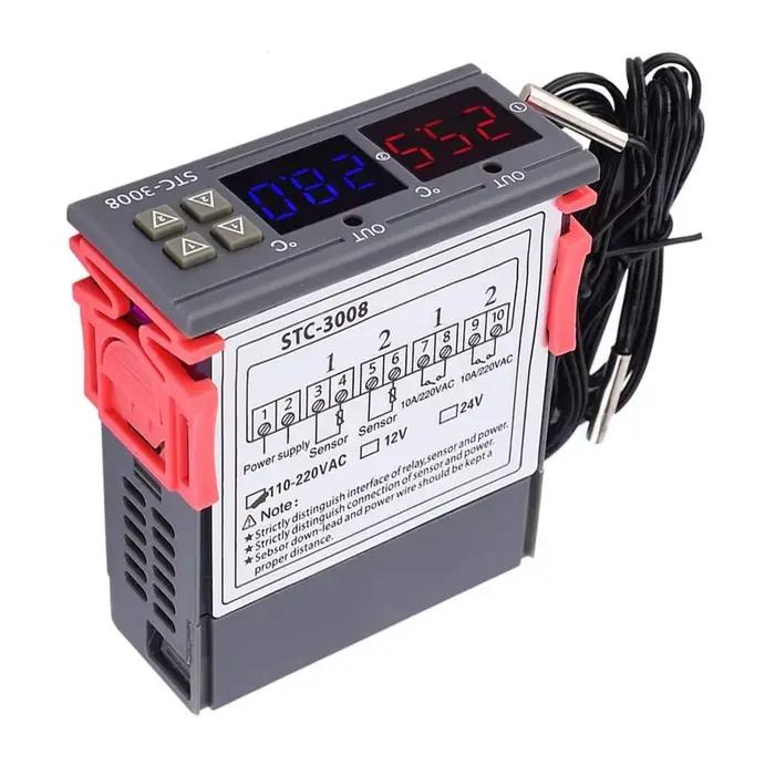 3008 double régulateur de température numérique deux sorties relais 12V 24V 220V thermorégulateur Thermostat avec