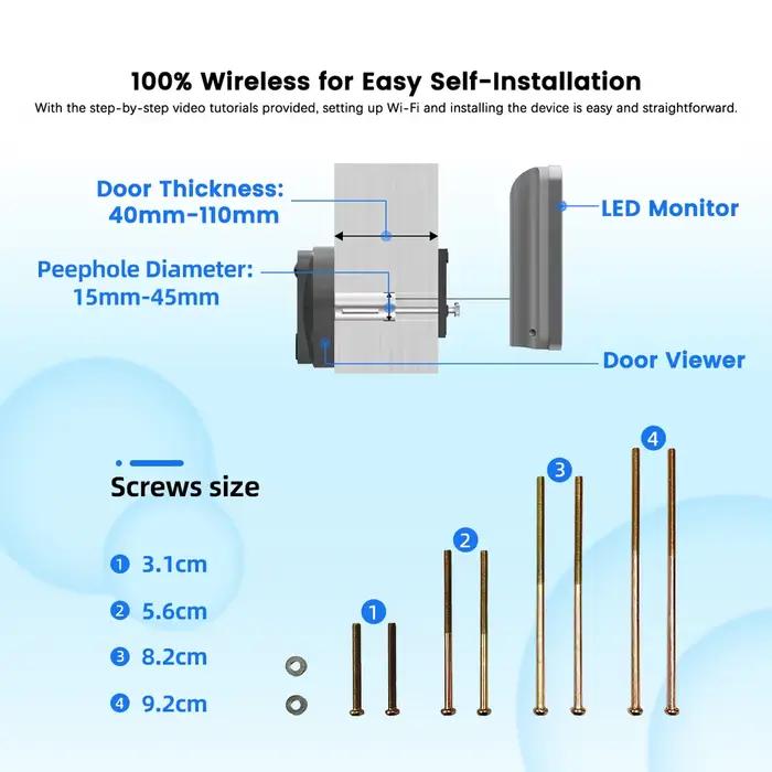 3MP Tuya Smart Life APP maison batterie WiFi vidéo numérique porte judas visionneuse PIR IR sonnette