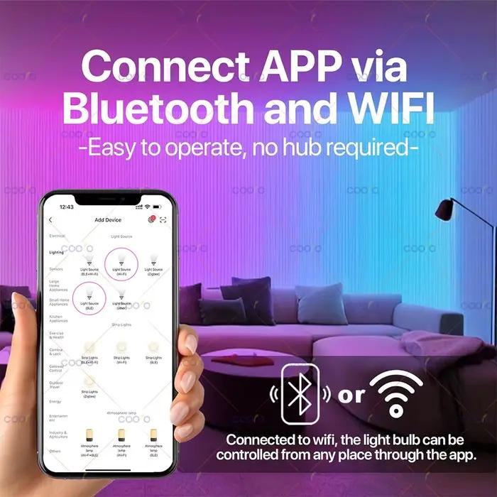 Tuya – ampoule intelligente WiFi/Bluetooth E27 RGB + C + W
