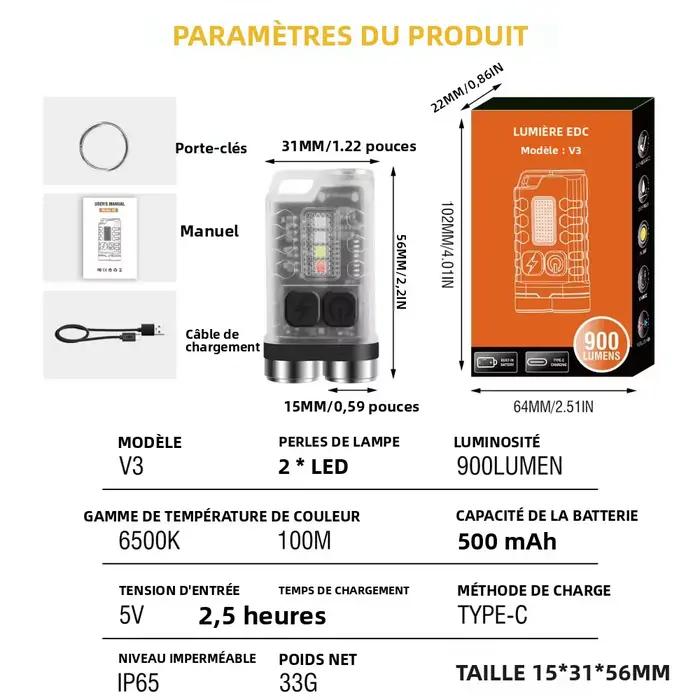 BORUiT V3 UV LED EDC porte-clés lampe de poche type-c