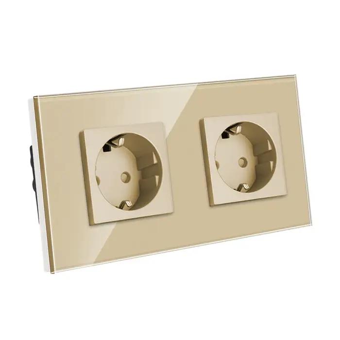 Prise murale simple avec ports USB type-c 20 W Double prise en verre Triple prises électriques prises de courant et interrupteur tactile 16A or