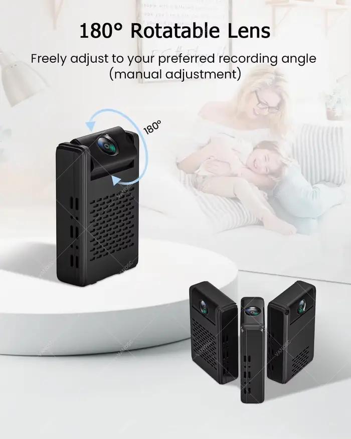 Mini caméra de sécurité Nanny Cam avec 180 ° Objectif rotatif Cloud et stockage SD Surveillance WiFi 4K Pas