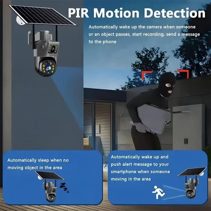 2026 extérieur 4K 8MP caméra solaire sans fil 4G Sim double objectif Wifi IP PIR HD