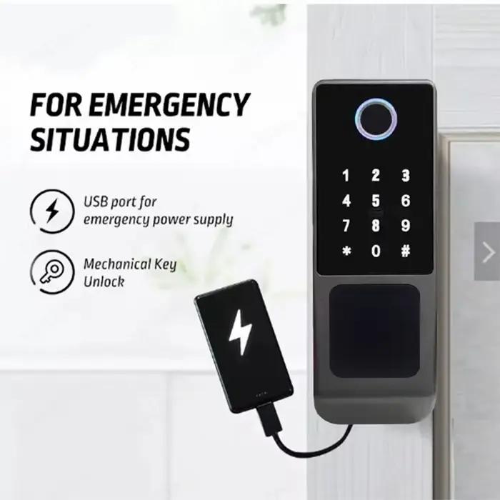 Serrure de porte numérique électronique TUYA WIFI à empreintes digitales, étanche IP66 avec Bluetooth et Wi-Fi, multiple méthodes de déverrouillage pour sécurité maximale et installation facile