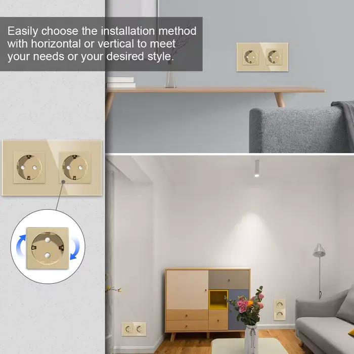 Prise murale simple avec ports USB type-c 20 W Double prise en verre Triple prises électriques prises de courant et interrupteur tactile 16A or