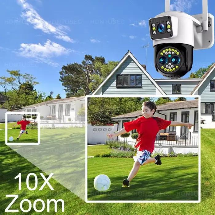 Yoosee 4K 8MP trois objectifs double écrans 10X Zoom optique couleur Vision nocturne suivi automatique caméras de Surveillance Audio bidirectionnelle