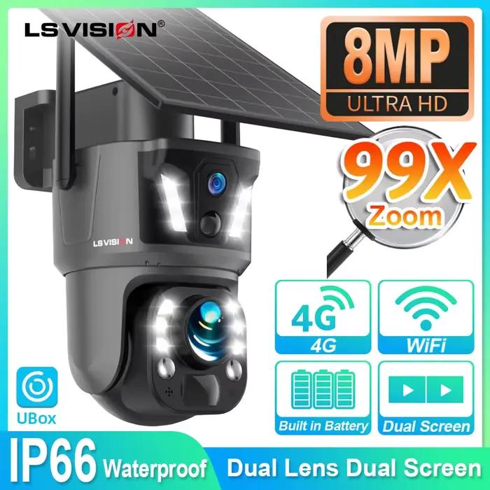 Caméra de surveillance extérieure LS Vision 99X zoom 4G SIM avec détection de mouvement humain et interphone vocal bidirectionnel pour la sécurité de la maison et des entreprises