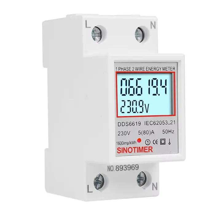 Compteur d'énergie numérique LCD 80A monophasé 2 fils pour usage domestique