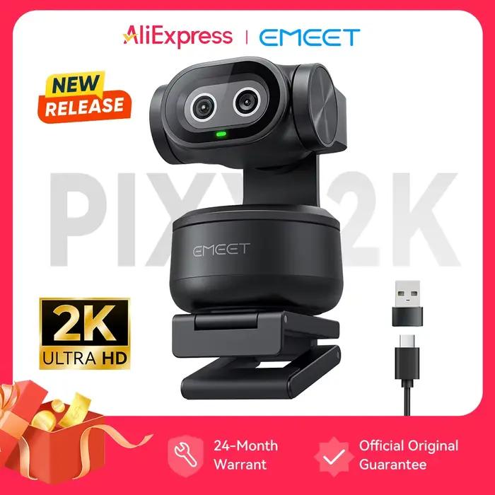 Webcam EMEET PIXY 2K, caméra PTZ à suivi IA avec contrôle gestuel et capteur Sony