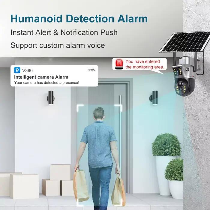 Caméra solaire LS VISION V380 avec détection de mouvement intelligent, surveillance en temps réel, connectivité Wi-Fi et 4G, stockage cloud, résistance à l'eau IP66, pour sécurité maison et entreprise