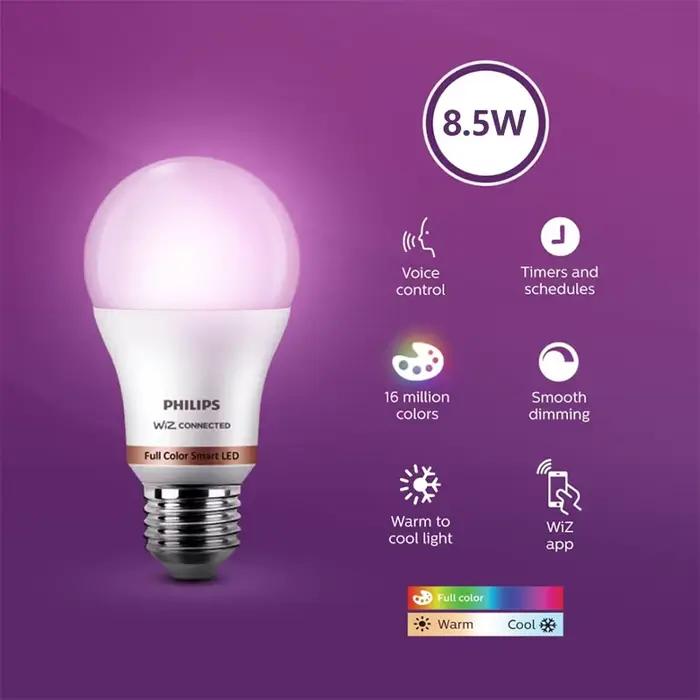 Philips WiZ 8.5W E27 Wi-Fi et Bluetooth LED ampoule intelligente 220-240V 16 millions couleur EyeComfort lumière givrée lampe à intensité variable