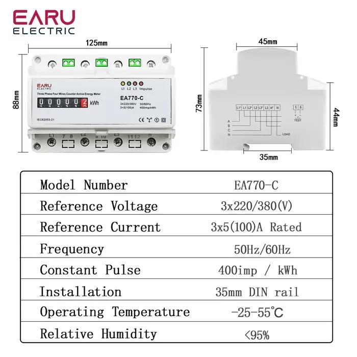 Compteur d'énergie actif électronique triphasé à quatre fils