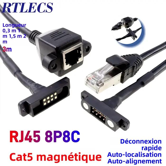 Connecteur magnétique RJ45 Cat5 blindé 8P à double rangée de broches Pogo