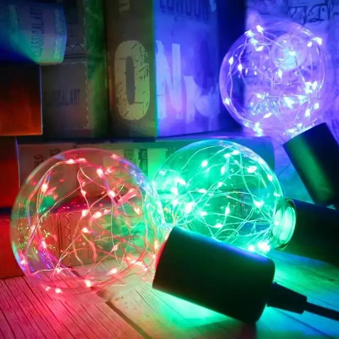 LED Edison chaîne ampoule E27 110V 220V G95 coloré RGB éclairage fil de cuivre