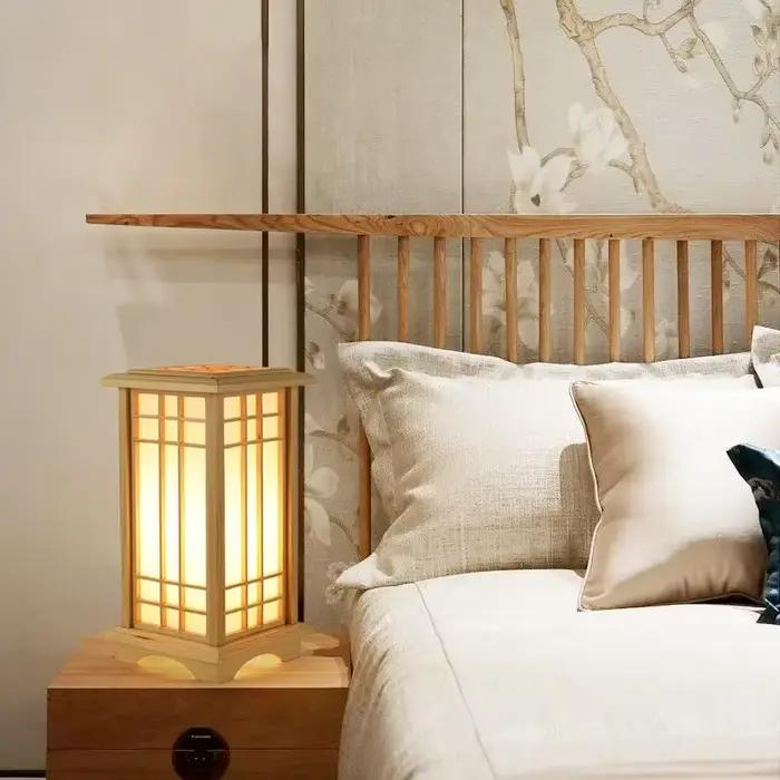 Lampadaire moderne salon pour chambre chevet décoration de la maison lumière LED abat-jour en bois massif canapé salle à manger Table d'étude luminaire