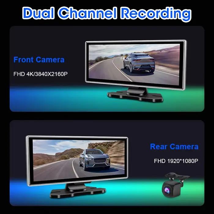 10/11.26 pouces Dash Cam 4K voiture DVR sans fil Carplay et Android Auto GPS Navigation enregistreur vidéo tableau de bord double objectif Wifi FM AUX