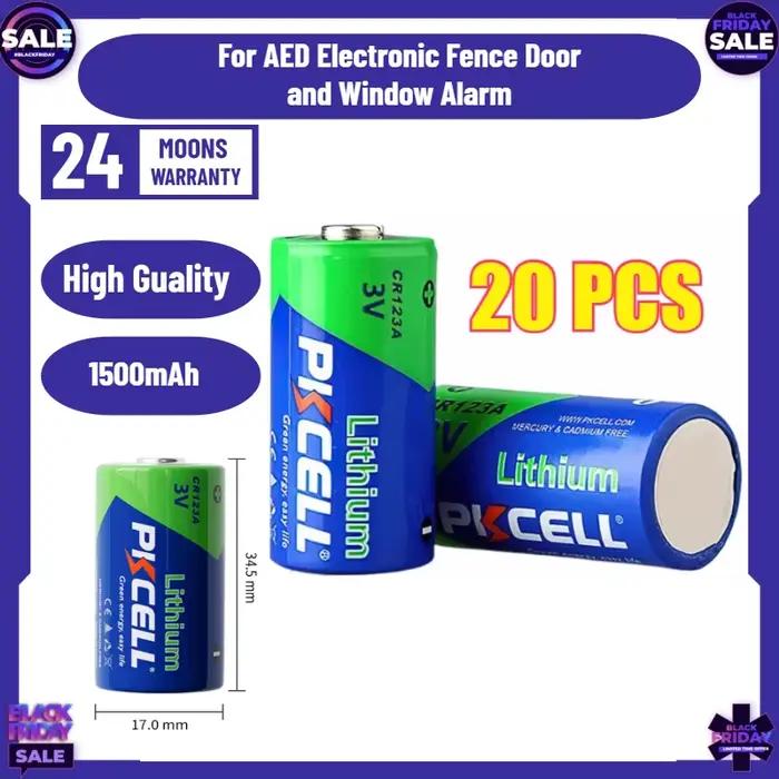 20 piles au lithium CR123A 3V non rechargeables pour alarme de porte et de fenêtre électronique AED