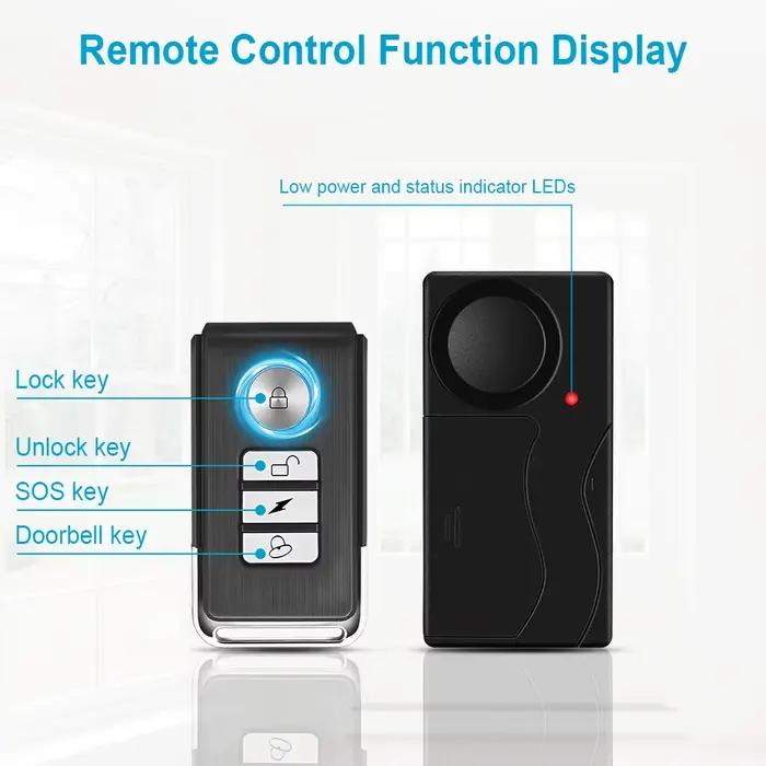 Alarme de porte et fenêtre antivol à vibration sans fil avec télécommande
