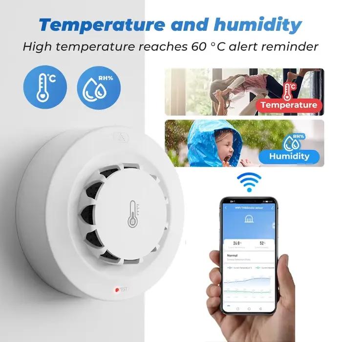 Tuya Wifi BT détecteur de fumée à deux connexions dispositif de mesure de la température et de l'humidité 80dB alarme sonore fonction d'alerte à distance