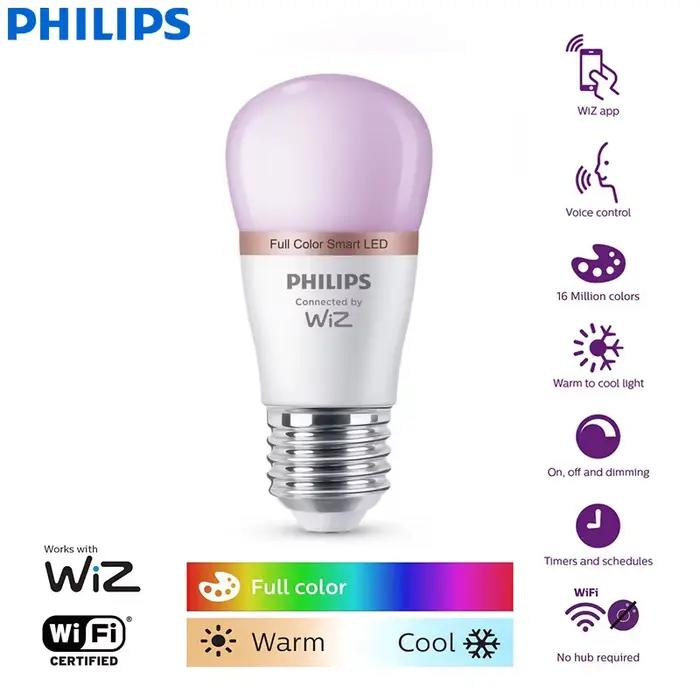 Philips WiZ 4.9W E27 P45 Wi-Fi et Bluetooth LED Mini ampoule boule intelligente 220-240V 16 millions de lumière polychrome givrée lampe à intensité variable