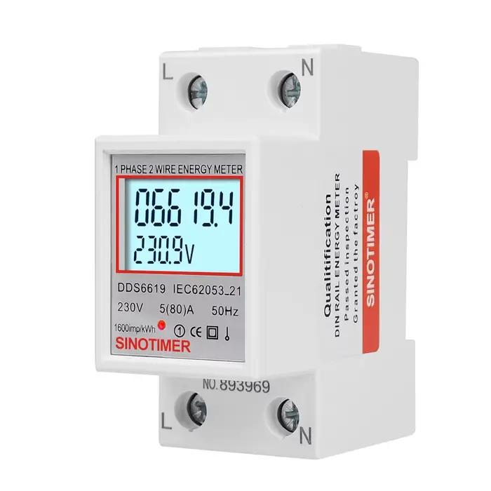 Compteur d'énergie numérique LCD 80A monophasé 2 fils pour usage domestique