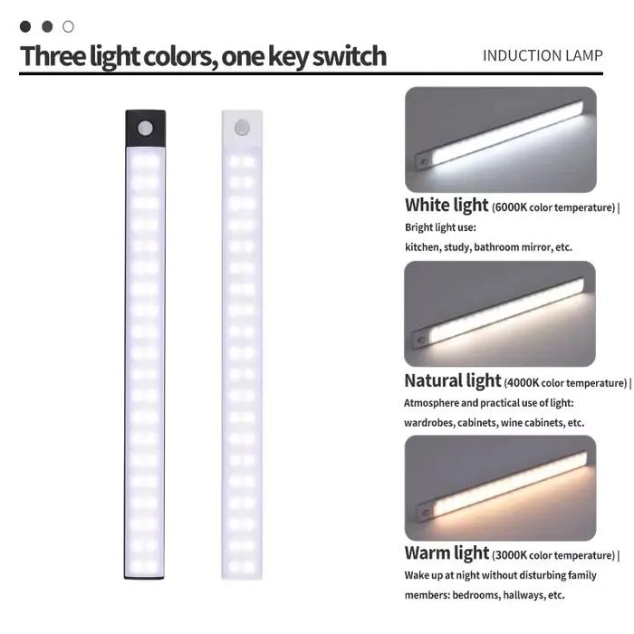 Sous-meuble lumières LED capteur de mouvement veilleuse USB Rechargeable lampes à intensité variable pour armoires de cuisine chambre armoire éclairage