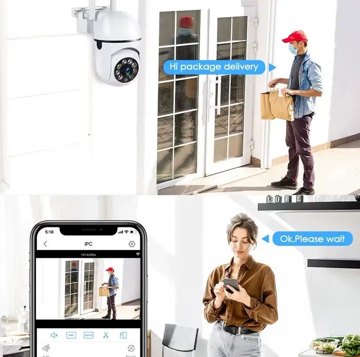 Caméra dôme WiFi 360 degrés intérieure/extérieure résistante aux intempéries avec détection de mouvement pour sécurité et tranquillité d'esprit