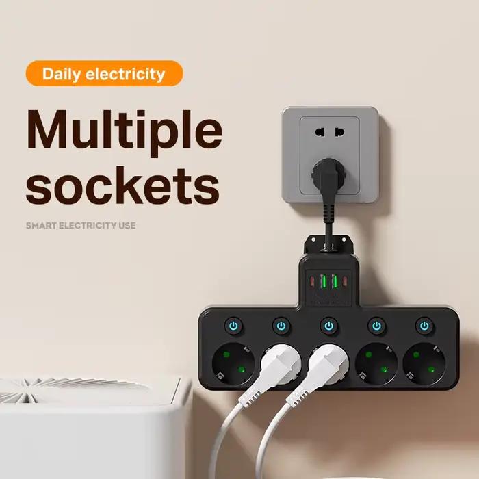 Multiprise 4/5 voies, prise multicontact EU avec 2 ports USB