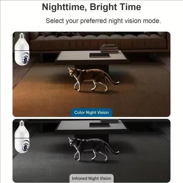 Caméra de surveillance extérieure E27 avec vision nocturne automatique couleur