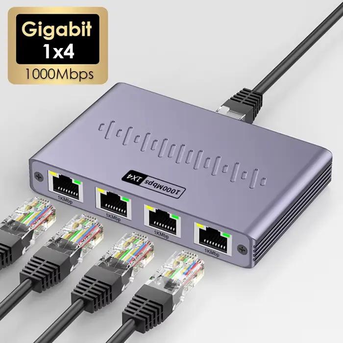 Répartiteur Ethernet 1x4 1000Mbps Gigabit RJ45 Cat6 LAN Internet 1 entrée 4 sorties coupleur d'extension pour PC portable routeur boîtier de télévision numérique