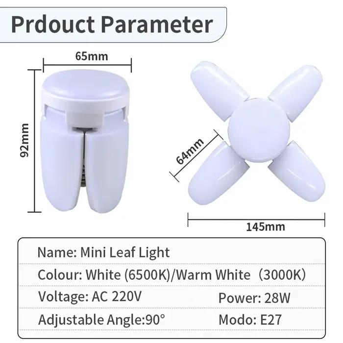 E27 ventilateur forme LED ampoule AC85-265V 28W pliable lumière LED