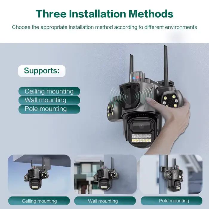 Caméra IP WiFi Uzoom 3 écrans 3 objectifs 6K 12MP