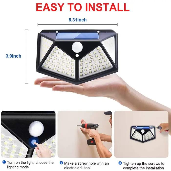 Lampe murale à détecteur de mouvement à 100 LED à énergie solaire