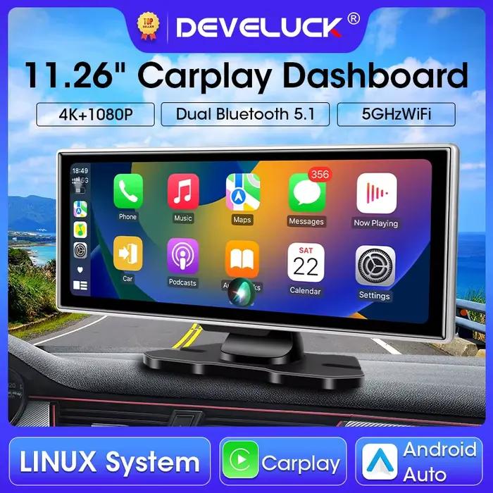 10/11.26 pouces Dash Cam 4K voiture DVR sans fil Carplay et Android Auto GPS Navigation enregistreur vidéo tableau de bord double objectif Wifi FM AUX