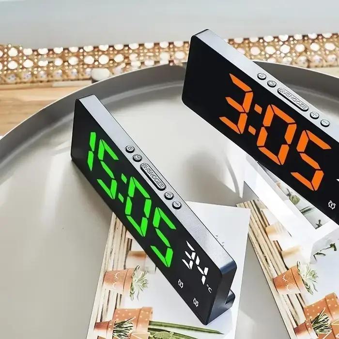 Commande vocale réveil numérique température double alarme Snooze horloge de Table de bureau Mode nuit 12/24H