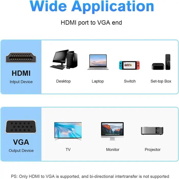 Convertisseur VGA compatible HDMI 1080P avec câble audio jack 3