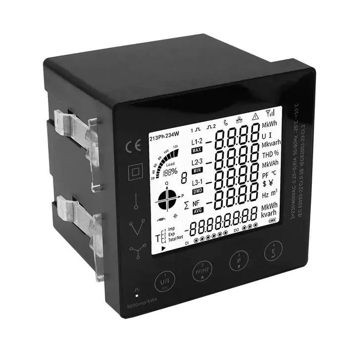 Compteur d'énergie triphasé intelligent KWh avec affichage LCD et communication RS485 Modbus pour la surveillance et l'analyse de la consommation d'énergie en trois phases à offrir pour la durabilité et l'économie d'énergie
