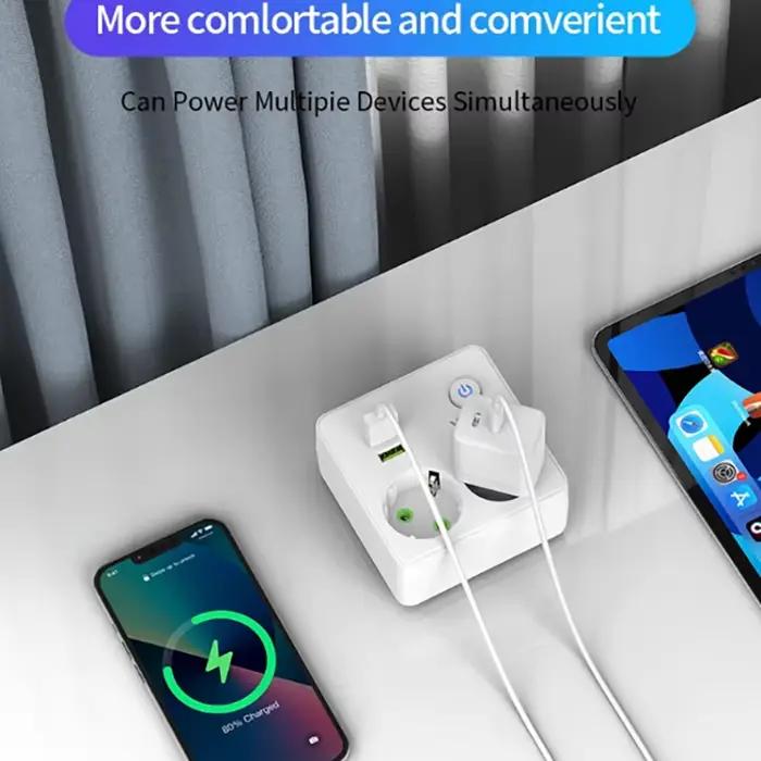 Multiprise murale EU avec 2 ports USB et 1 port Type-C, 2500W