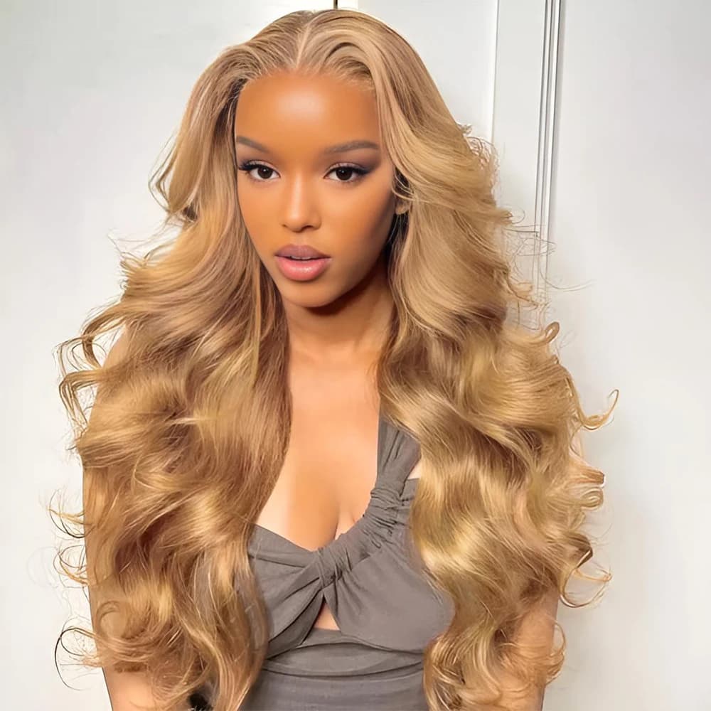 Perruque Lace Front Wig Body Wave Brésilienne Naturelle, Cheveux Blond Miel, Sans Colle, 13x6 HD, 30