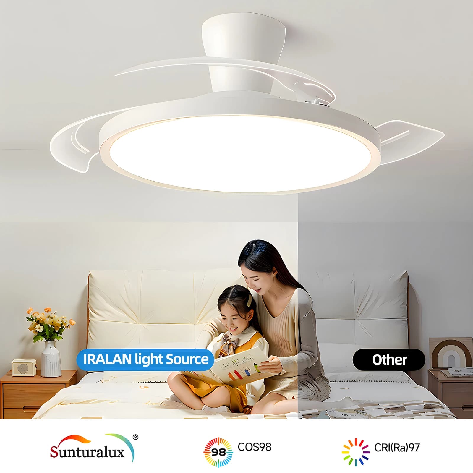 IRALAN-Ventilateur de Plafond Invisible Moderne avec Lumière LED, Moteur DC, Grand Volume d'Air, Tél