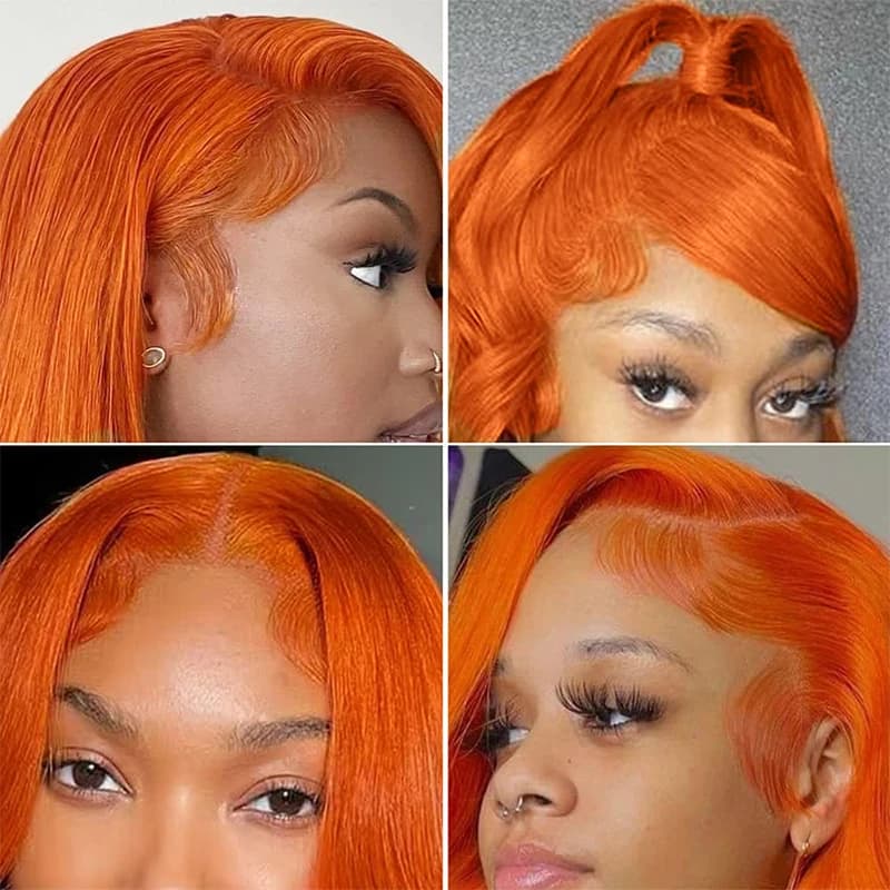 34 pouces Orange gingembre dentelle avant perruques cheveux humains pour les femmes droite 13x4 13x6