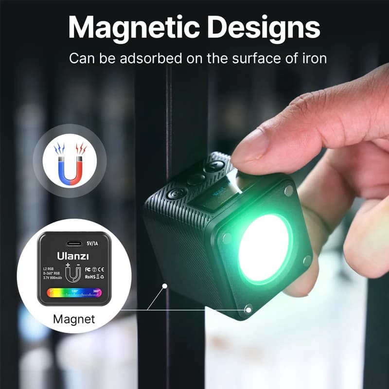Lampe vidéo Ulanzi L2 RVB Mini COB 360 ° Lumière magnétique polychrome avec diffuseur pour apparei