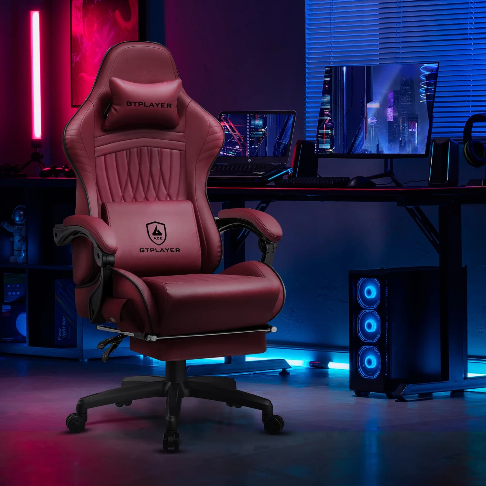 GTPLAYER chaise de jeu réglable ergonomique en simili cuir pivotant PC et chaise de jeu de course av